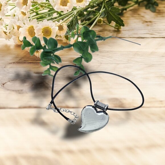 Silver Heart Pendant Necklace with a Black Satin Finish Cord  -NWOT - Picture 3 of 3